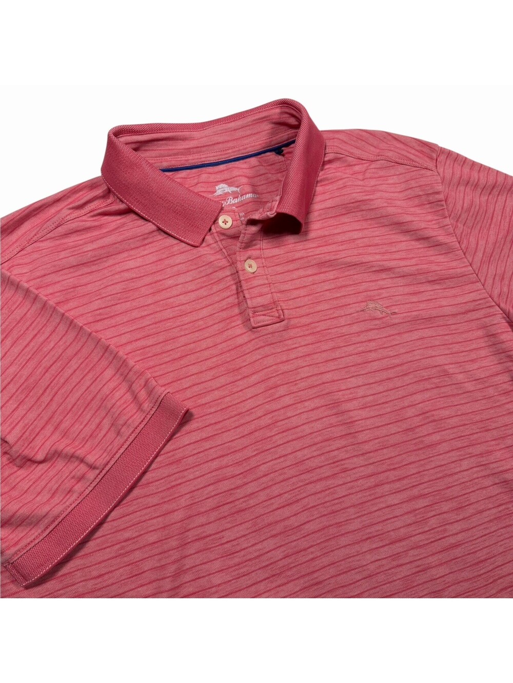 Tommy Bahama Men's Coral Red Striped Short Sleeve Polo Size Large